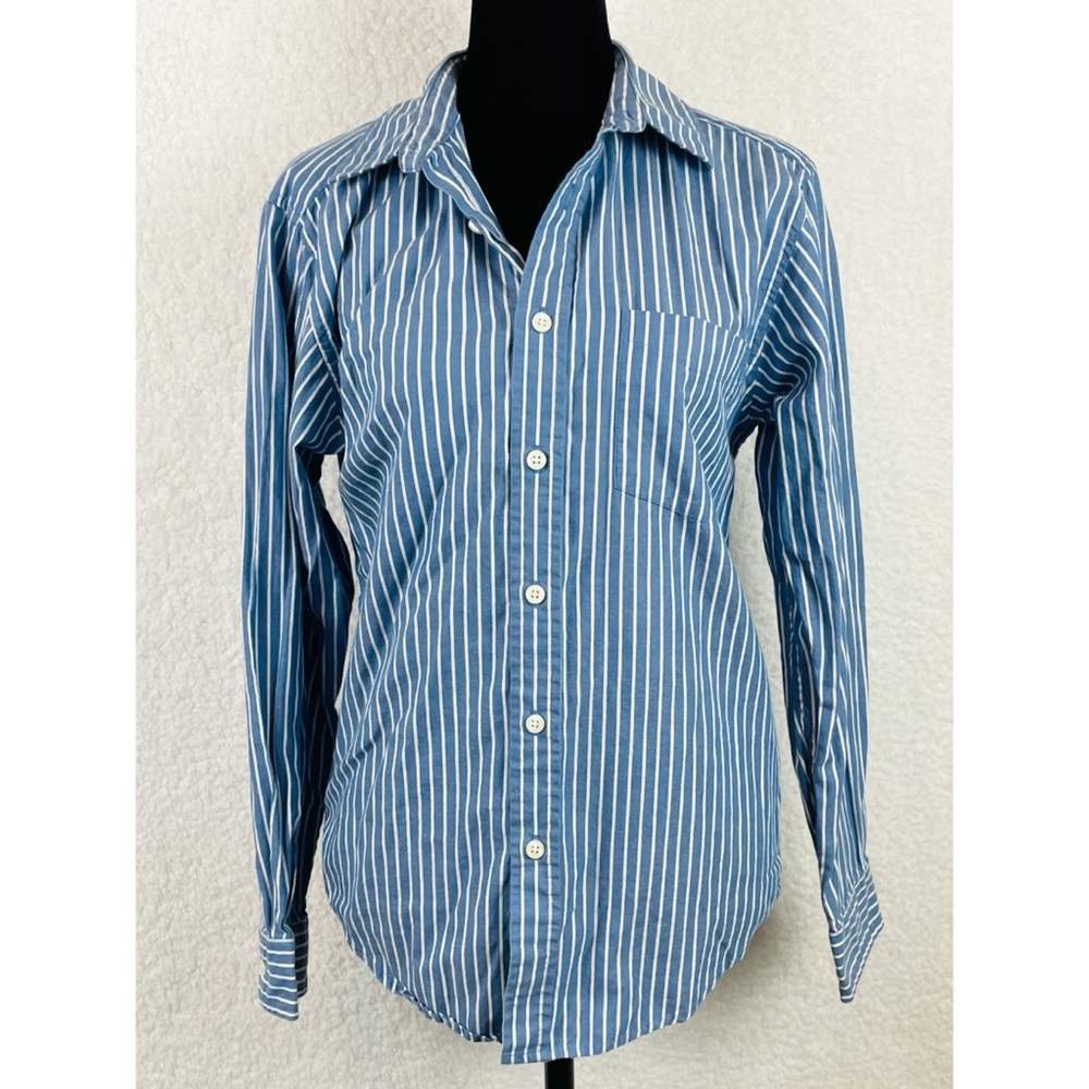 FADED GLORY • Vintage Wash Blue Striped Long Sleeve Button-Down Shirt, L 12/14 - Picture 9 of 14